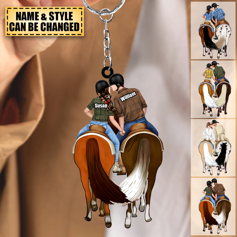 Kissing Couple-Personalized Car Acrylic Keychain For Horse Couples, Horseback Riding Lovers