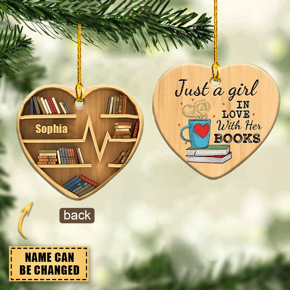 Personalized Book Lover Heart Ornament, Book Ornament, Gift For Book Lover