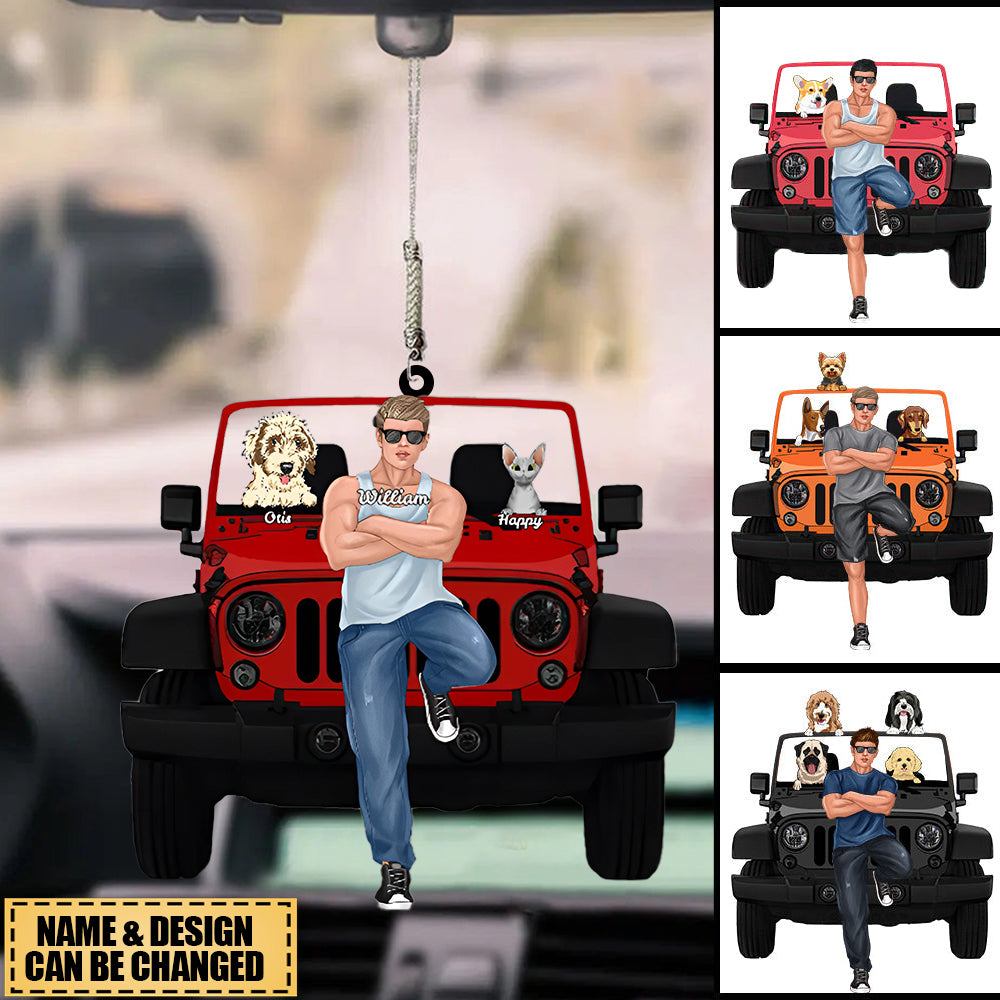 Personalized Off-Road Car Man And Pet Ornament - Gift For Journey Lovers