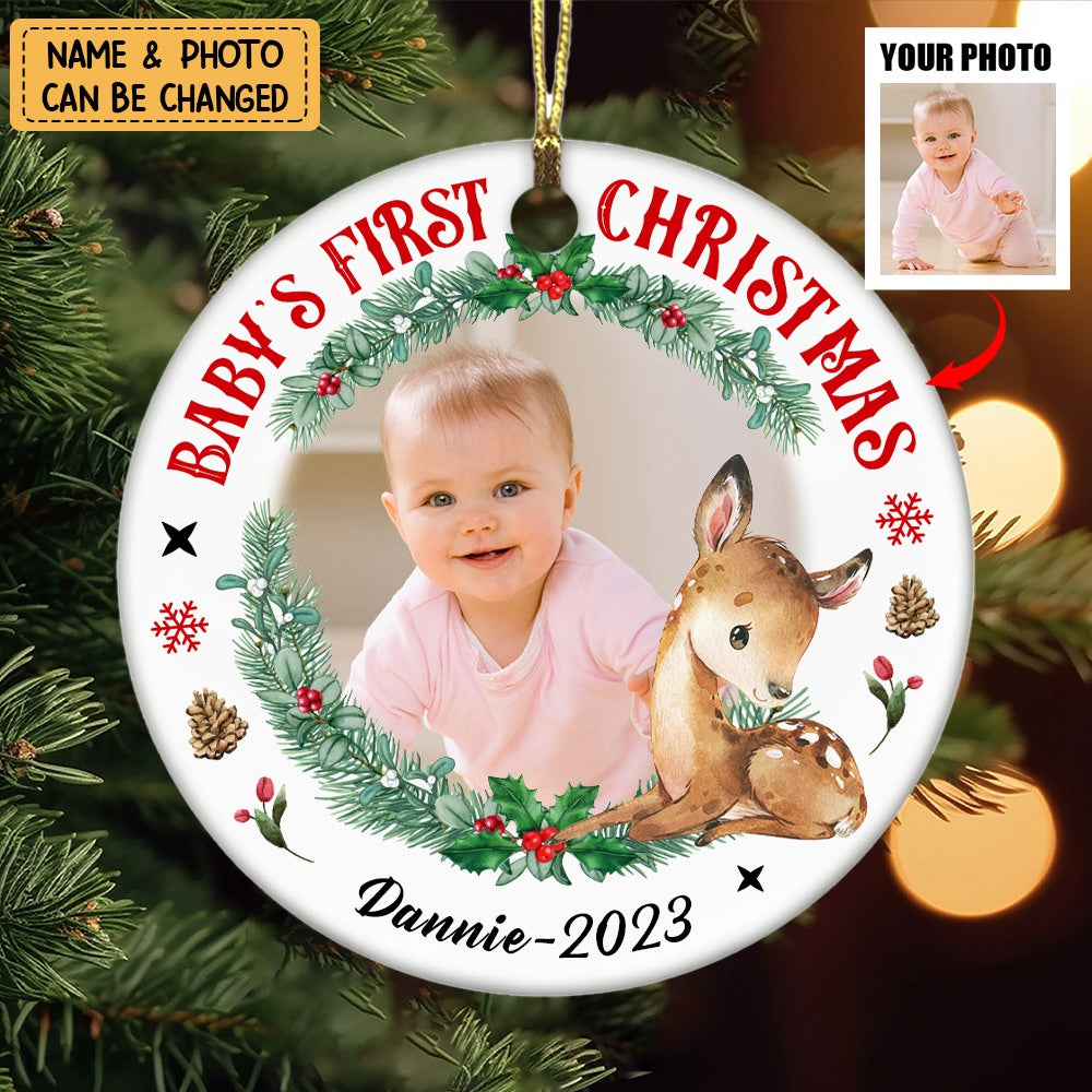Photo Deer Baby's First Christmas Circle Ornament