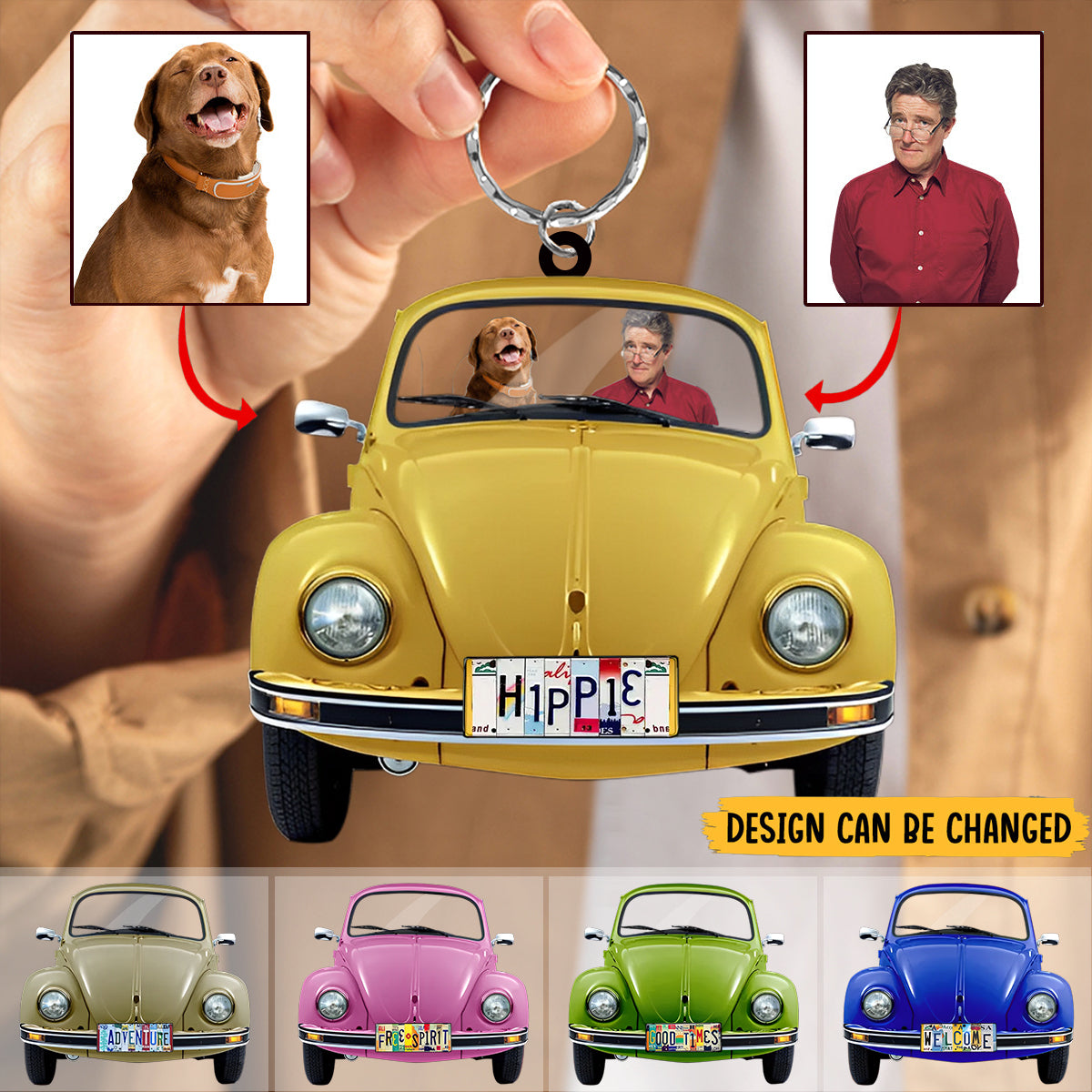 Personalized Classic Bug Car Photos Keychain