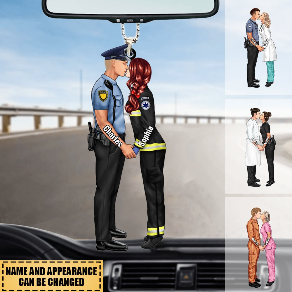 Personalized Car Ornament For Couple Portrait, Firefighter, EMS, Nurse, Police Officer, Military