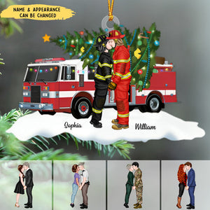 Gift For Firefighter Couple, Couple Gifts, Personalized Acrylic Ornament, Kissing Couple Ornament, Christmas Gift
