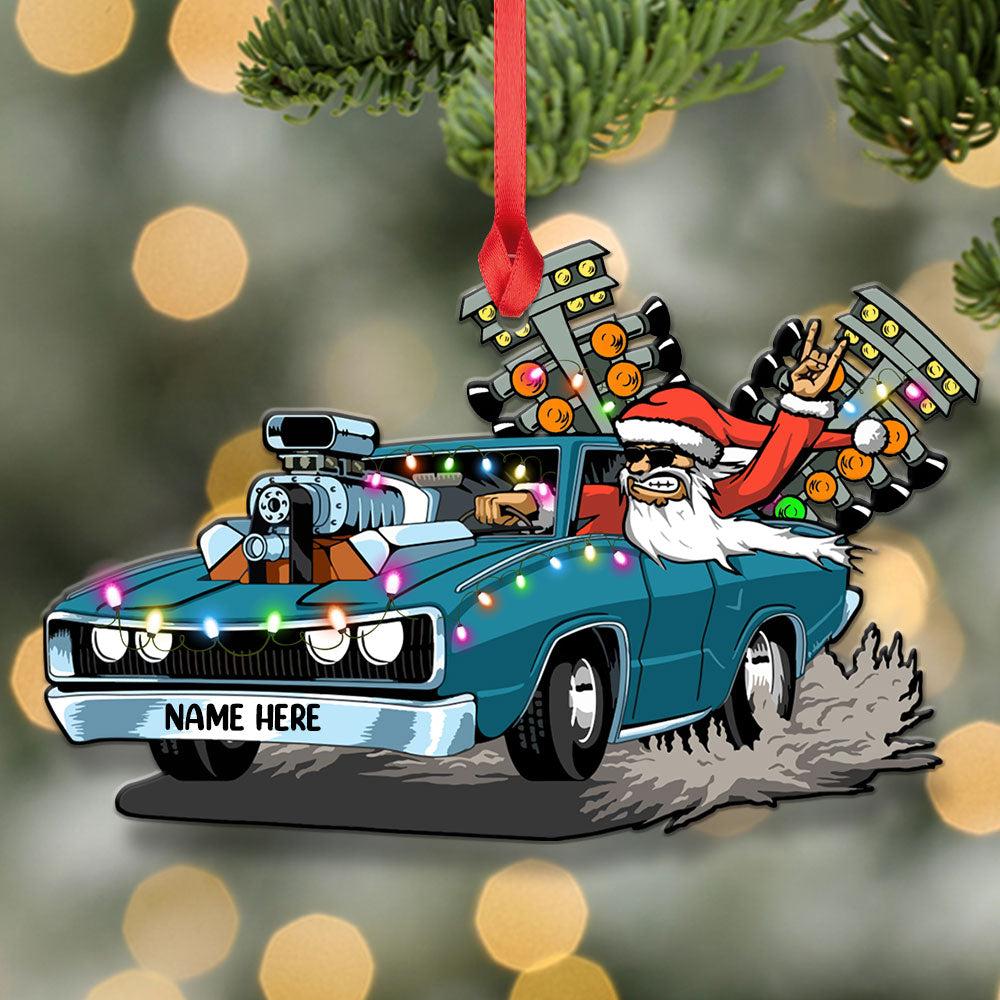 Drag Racing Hot Rod With Drag Tree Light - Personalized Christmas Ornament - Christmas Gift For Drag Racer