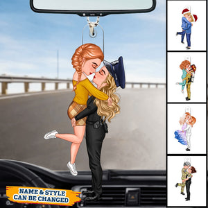 Couple Portrait, Firefighter, Nurse, Police Officer, Military, Chef, EMS, Flight, Teacher, Gifts by Occupation - Personalized Car Ornament