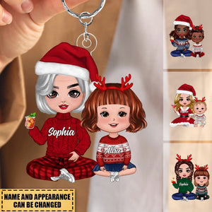 Doll Grandma & Grandkid Christmas Gift Personalized Keychain