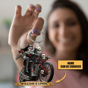 Personalized Skull Couple Motorcycle Acrylic Keychain