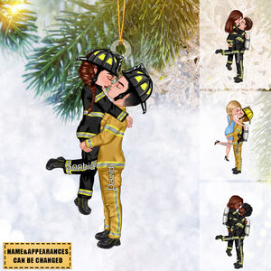 Personalized Christmas Ornament, Couple Portrait Firefighter Gifts by Occupation