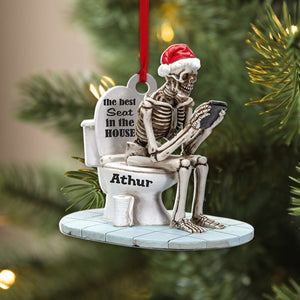 The Best Seat In The House Personalized Skull Toilet Sitting Funny Ornament, Christmas Tree Decor