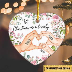 1st Christmas As A Family - Personalized Heart Shaped Ceramic Ornament