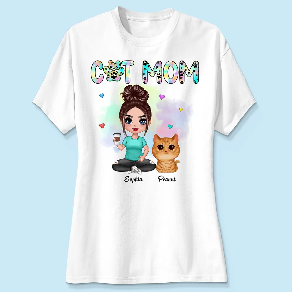 Pastel Paw Patterns Cat Mom Watercolor Cute Cats Personalized Shirt