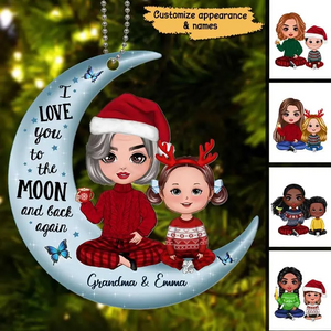 Doll Grandma & Grandkid On Moon Christmas Gift Personalized Acrylic Ornament