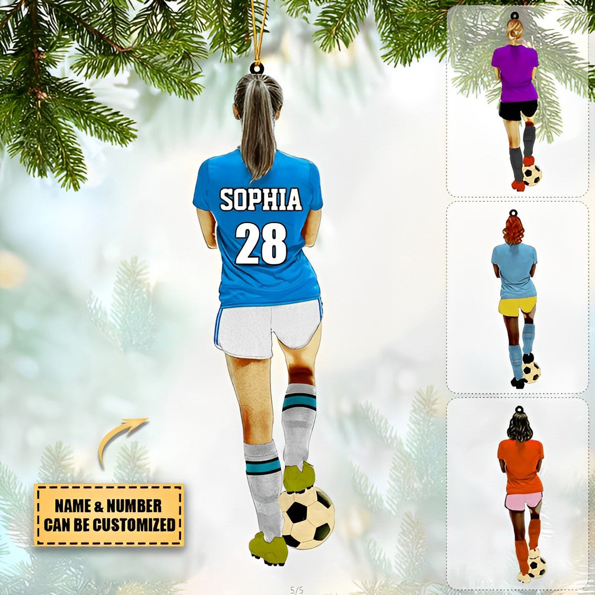 Personalized Female Soccer Player Acrylic Christmas Ornament For Soccer Lovers