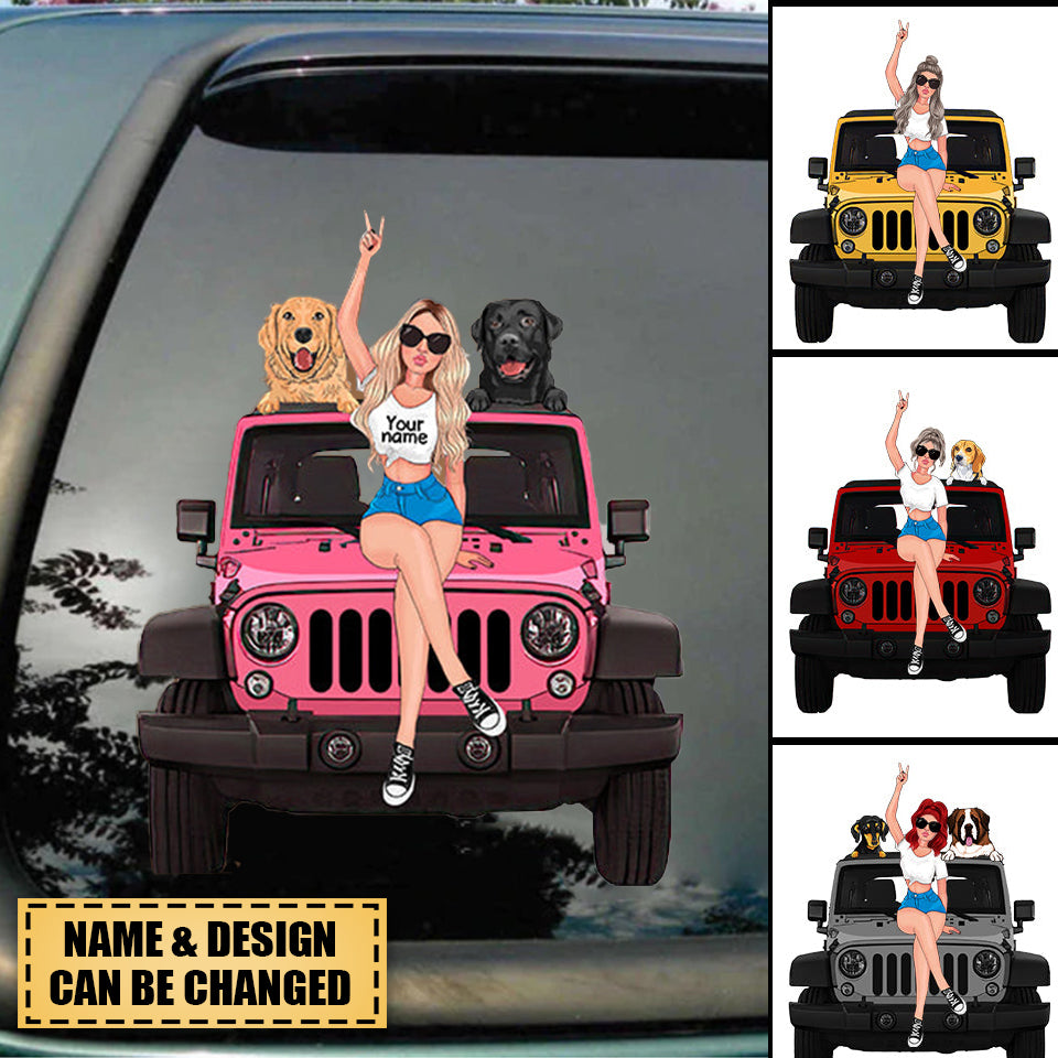 Personalized A Girl With Off-Road Car And Dog Decal Gift For Journey Girls
