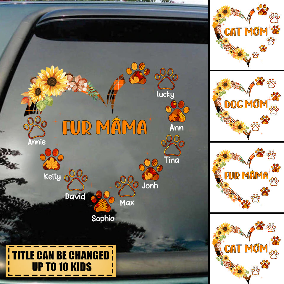 Fall Season Dog Cat Mom Heart Paw Personalized Decal