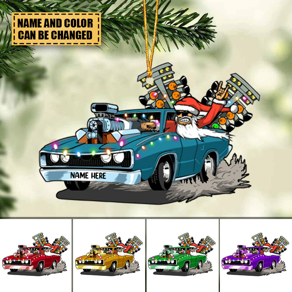 Drag Racing Hot Rod With Drag Tree Light - Personalized Christmas Ornament - Christmas Gift For Drag Racer