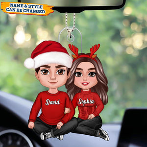Perfect Gifts For Couple - Christmas Couple Sitting Hugging Christmas Gift Personalized Car Ornament