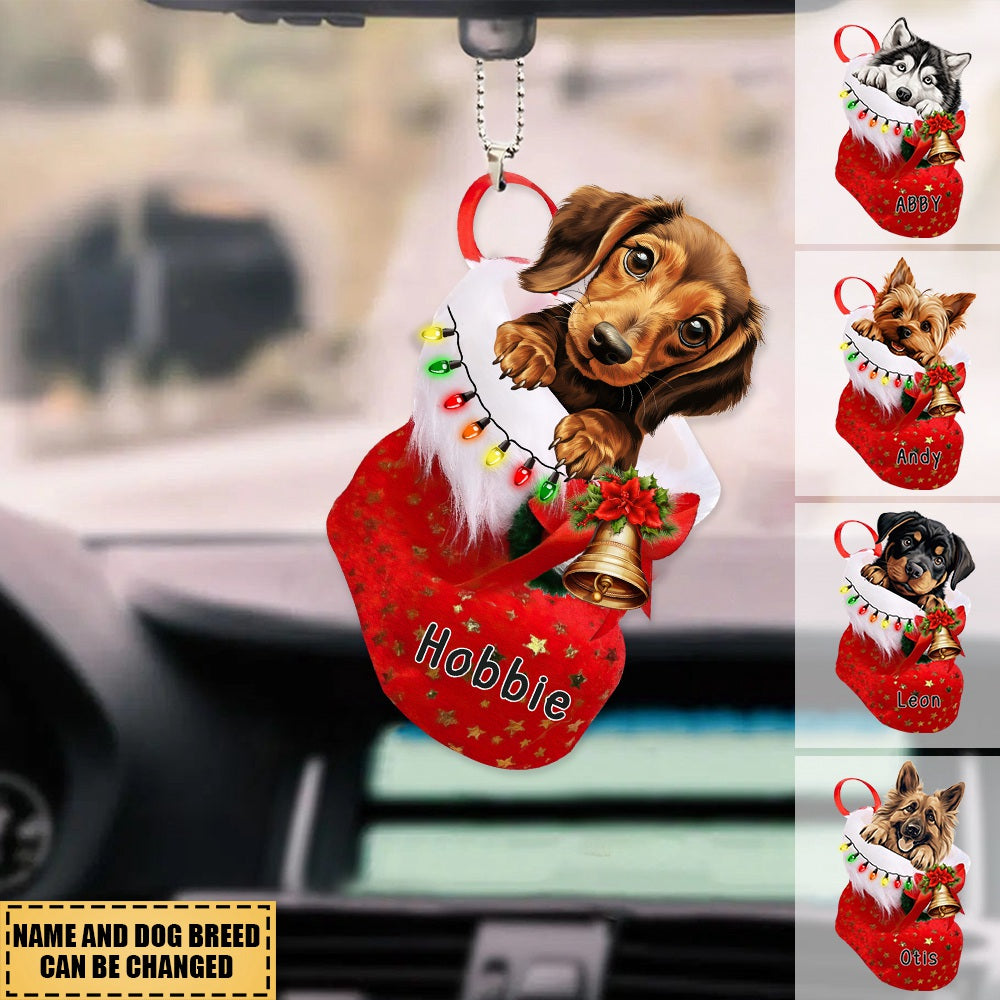 Christmas Sock Bell Cute Dog Personalized Car Ornament
