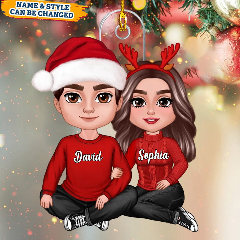 Perfect Gifts For Couple - Christmas Couple Sitting Hugging Christmas Gift Personalized Ornament