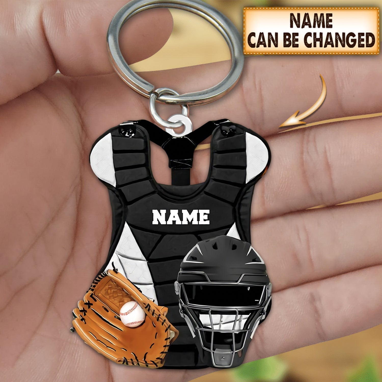 Baseball Catcher Chest Protector and Helmet Acrylic Keychain