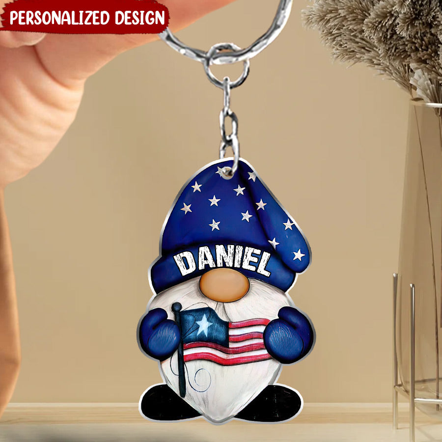 4th of July Dwarf Holding American Flag Gift For Her For Him Personalized Keychain