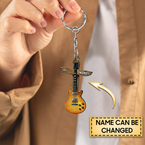 Personalized Wooden Cross Guitar Acrylic Keychain-Great Gift Idea For Guitar Lover