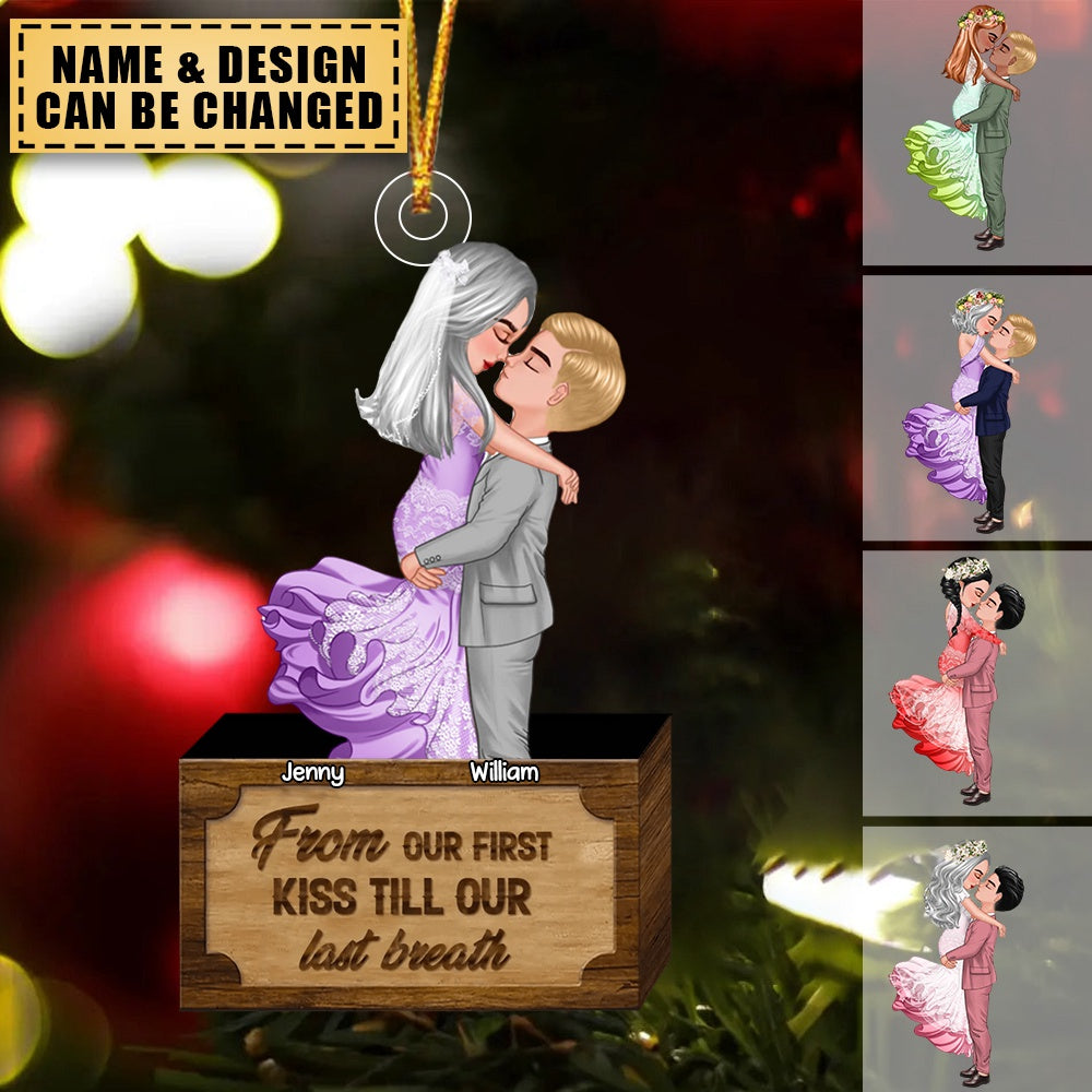 Personalized Married Engaged Doll Couple Kissing Hugging, You & Me We Got This Ornament