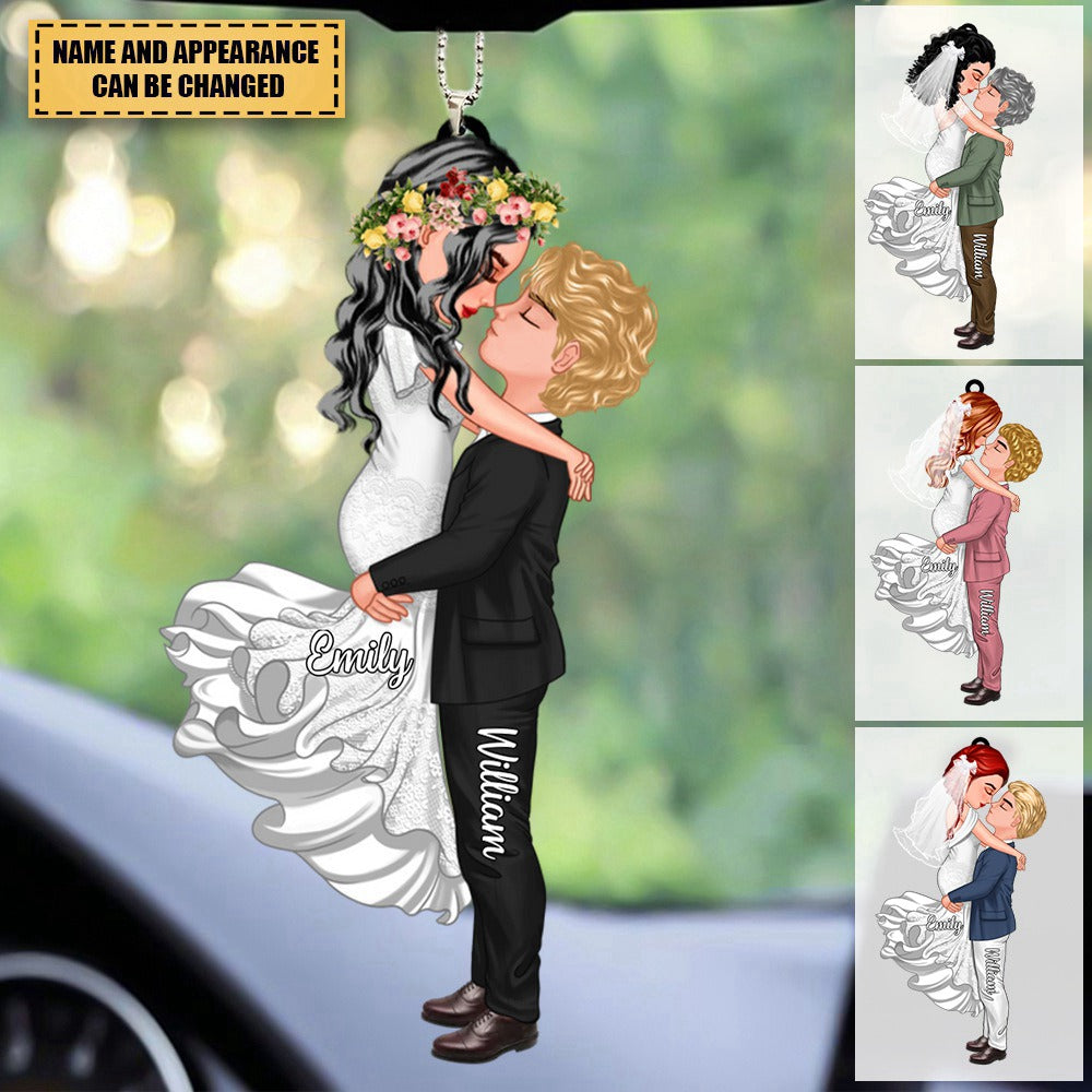 Personalized Married Engaged Doll Couple Kissing Hugging Car Ornament