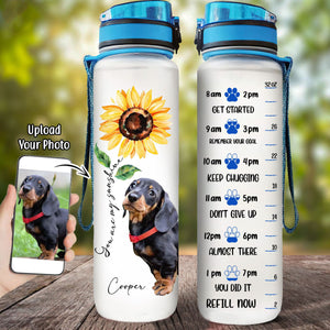 Dog Lover Water Bottle - Dog and Sunflower Art -Custom Pet Dog or Cat Portrait from Photo (B)