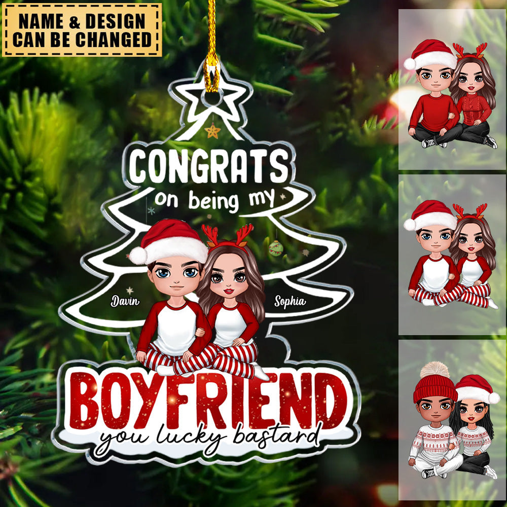 Christmas Doll Couple Sitting Hugging Personalized Custom Ornament - Christmas Gift For Husband Wife, Anniversary