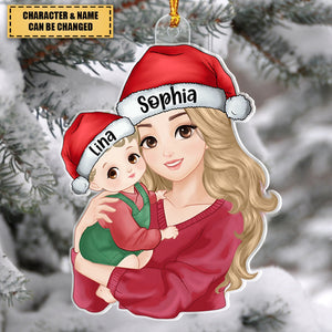 Mom Hugging Kid Christmas Gift For Daughter Son Personalized Christmas Ornament