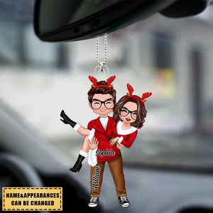 Doll Couple Man Holding Woman Christmas Gift For Him For Her Personalized Car Ornament