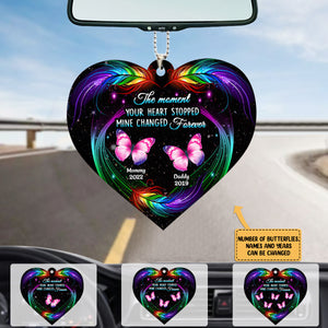 The Moment Your Heart Stopped Mine Changed Forever Butterfly Feather Pattern Memorial Shape Ornament