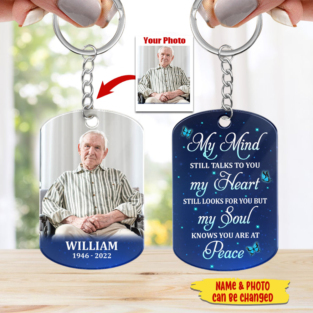 Blue Butterflies Family Memorial Remembrance Keepsake Photo Inserted Personalized Acrylic Keychain