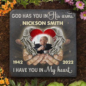 God Has You In His Arms, I Have You In My Heart - Personalized Memorial Stone, Human Grave Marker - Upload Image, Memorial Gift, Sympathy Gift