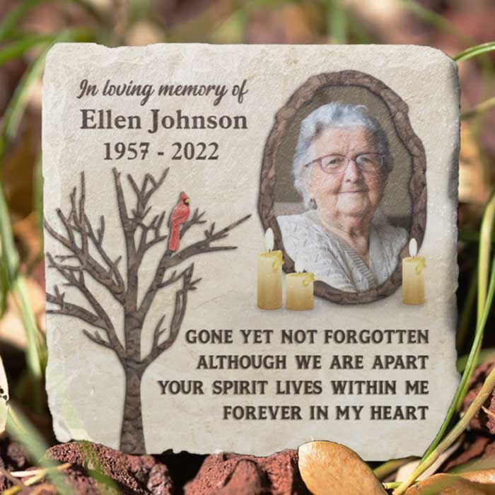 Although We're Apart, Your Spirit Lives Within Me - Personalized Memorial Stone, Human Grave Marker - Upload Image, Memorial Gift, Sympathy Gift
