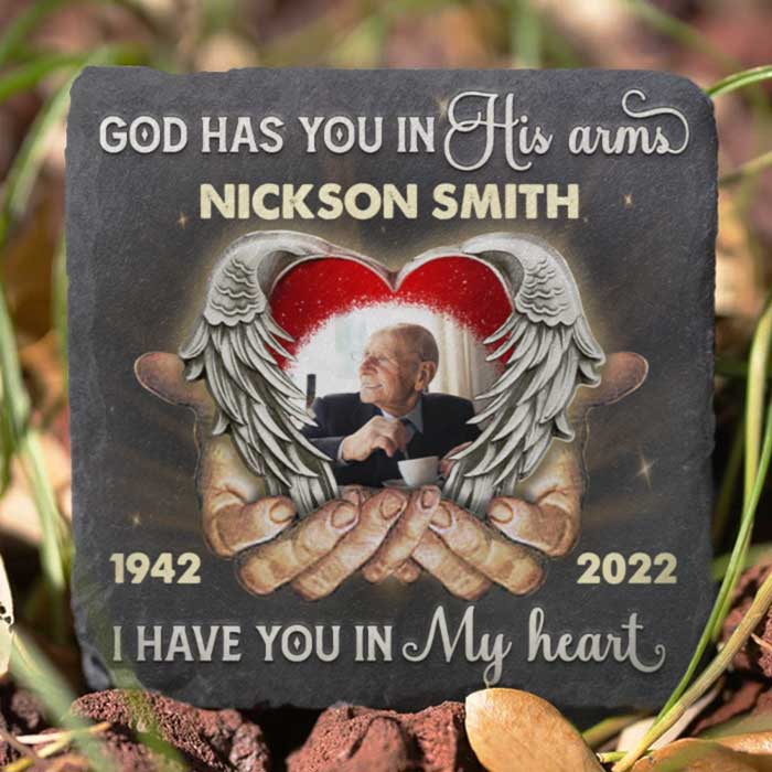 God Has You In His Arms, I Have You In My Heart - Personalized Memorial Stone, Human Grave Marker - Upload Image, Memorial Gift, Sympathy Gift