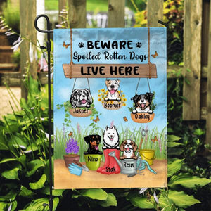 Beware Spoiled Rotten Dogs Live Here - Personalized Garden Flag For Her, For Him, Dog Lovers