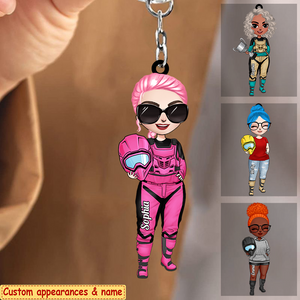 Personalized Woman Motocross Lover Dirt Bike Acrylic Keychain