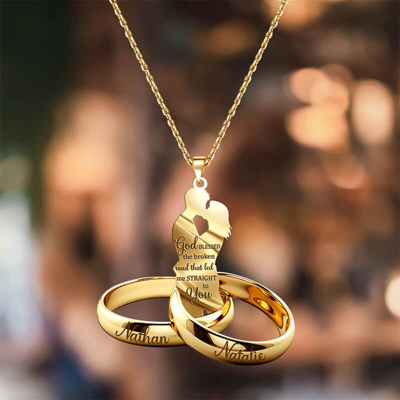 COUPLE GIFT COUPLE RINGS PERSONALIZED Stainless Steel Necklace