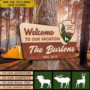 Welcome To Our Adventure - Personalized Door Sign 2 Layer, Camping Decoration