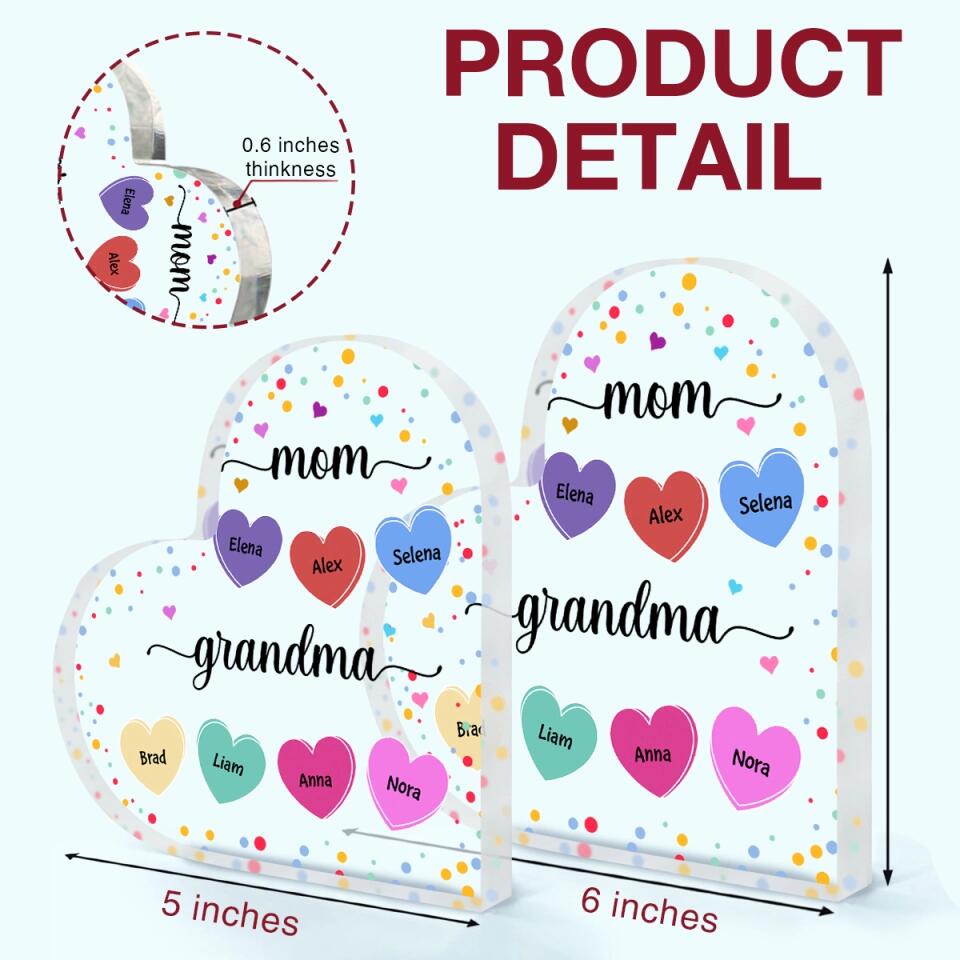 Personalized Heart-shaped Acrylic Plaque - Gift For Grandma - Mom, Grandma And Grandkids ARND037
