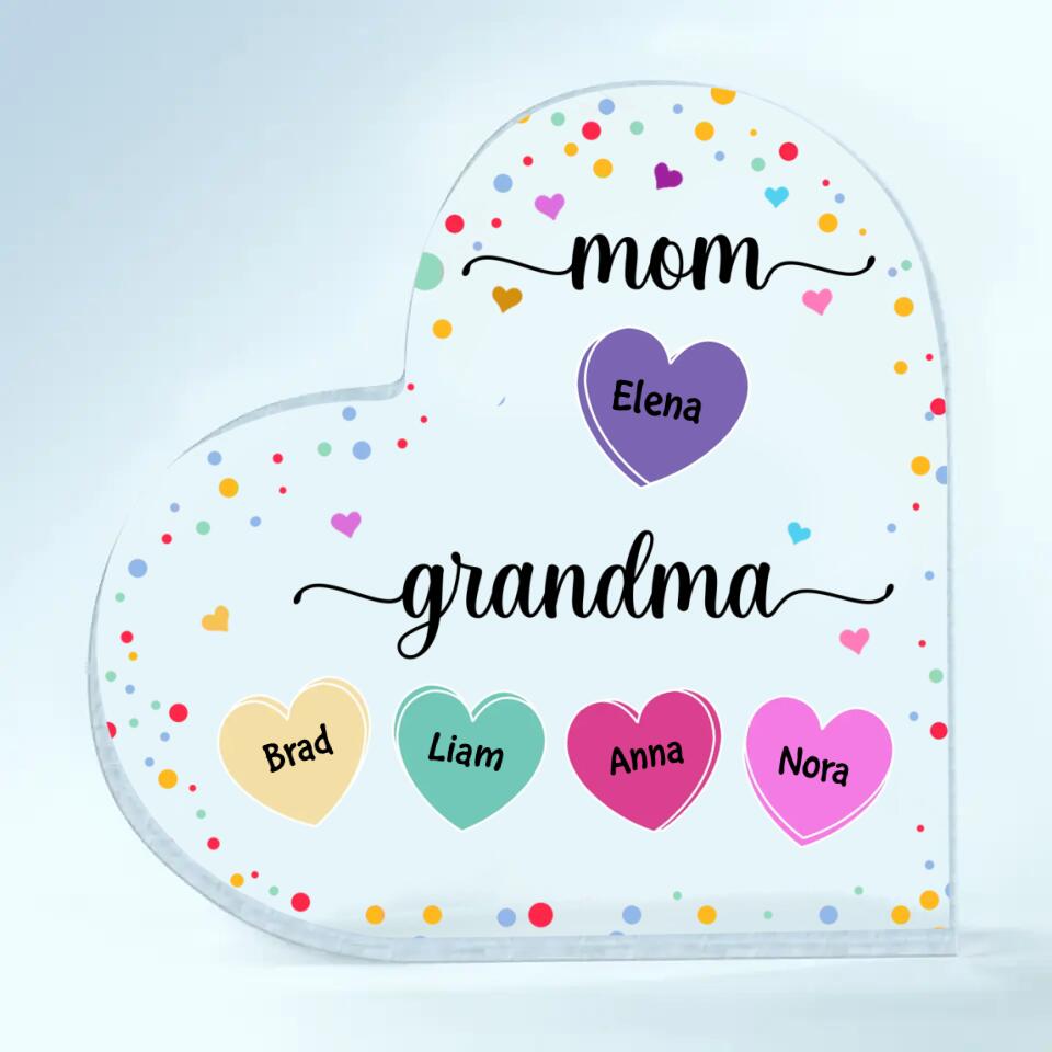 Personalized Heart-shaped Acrylic Plaque - Gift For Grandma - Mom, Grandma And Grandkids ARND037