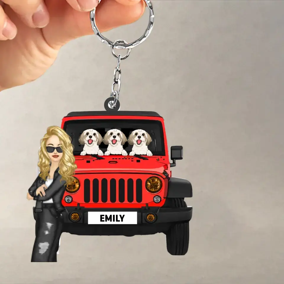 Personalized Off-Road Car Girl with Dog Off-Road Car Lovers Dog Lovers Acrylic Keychain