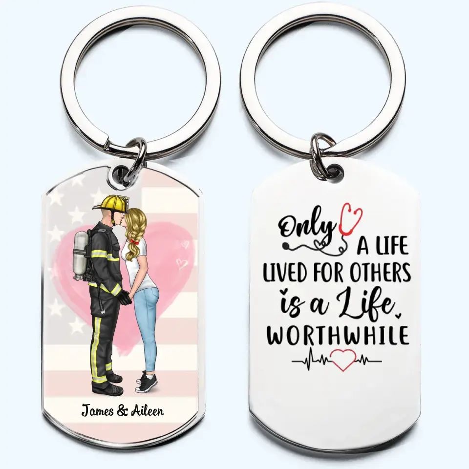 Personalized Engraved Stainless Steel Keychain Emergency Couple, Nurse and firefighter, Nurse and Cop, Army Wife, Police Couple, Fireman and nurse