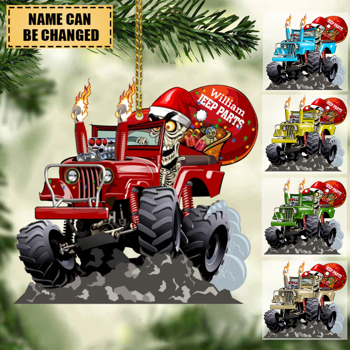 Skeleton Driving Suvs Personalized Cut Ornament