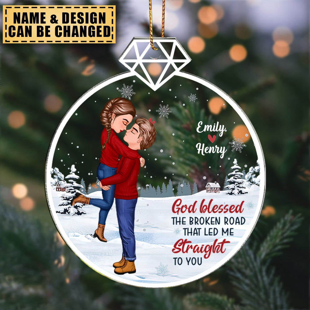 Led Me Straight To You - Couple Personalized Custom Ornament - Acrylic Custom Shaped - Christmas Gift For Husband Wife, Anniversary