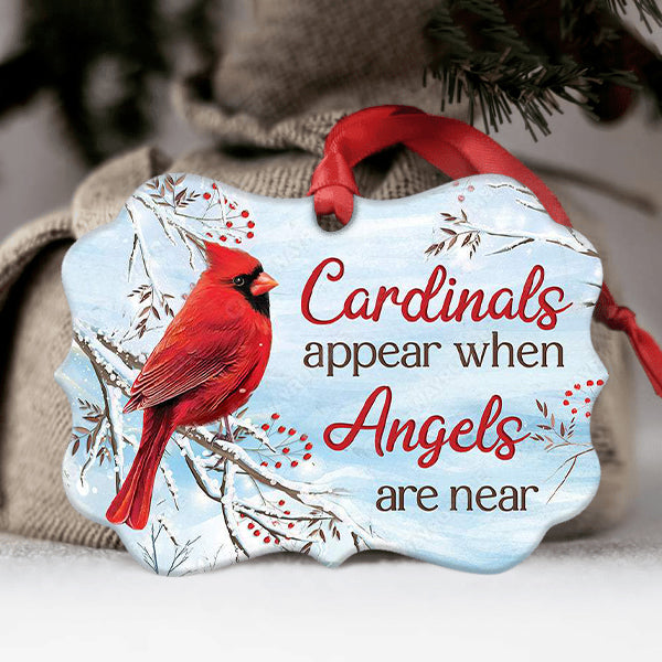 Red cardinal, Frozen cranberry, Winter forest, Cardinals appear when angels are near  - Heaven Aluminum Ornament