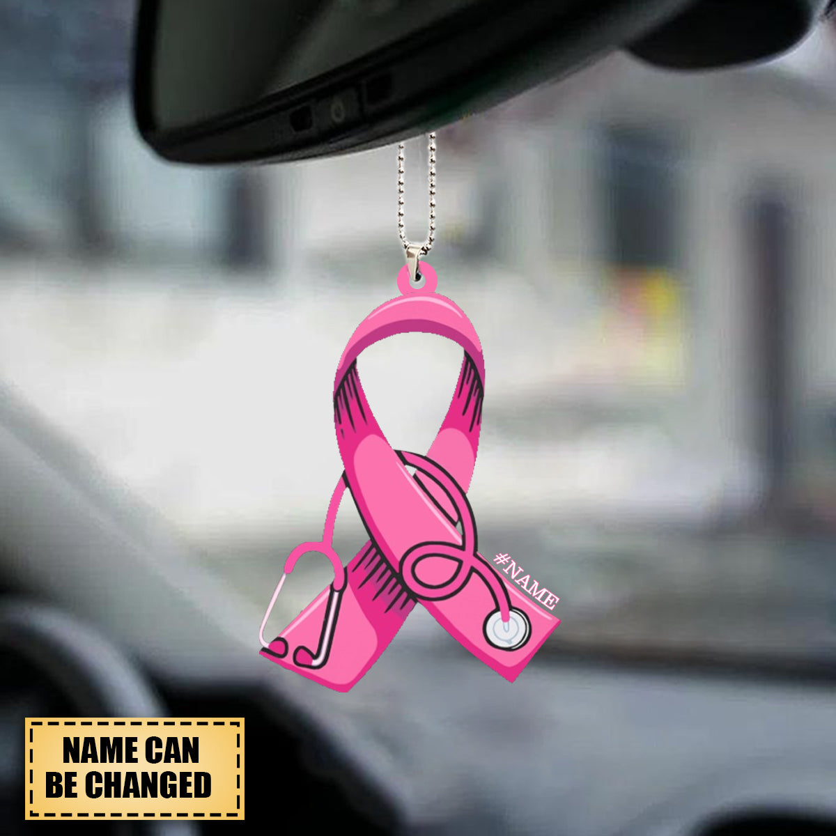 Personalized Pink Breast Cancer Ribbon Ornament