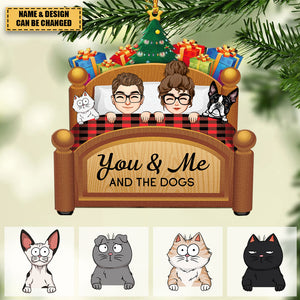 You & Me And The Dogs Cats Pets - Personalized Custom Shaped Wooden Ornament With Bow